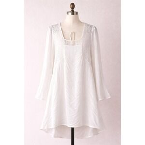 Alison Brittney White Boho Lace Mini Dress XL Long Sleeve High Low‎ Rayon
